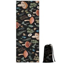 Brown Mushroom Flower Black Pattern Hot Yoga Mat Towel Non Slip for Hot Yoga - Quick-Drying Yoga Mat Cover with 4 Corner Pockets with Travel Bag - Hot Yoga Towel Non Slip 74"x26"