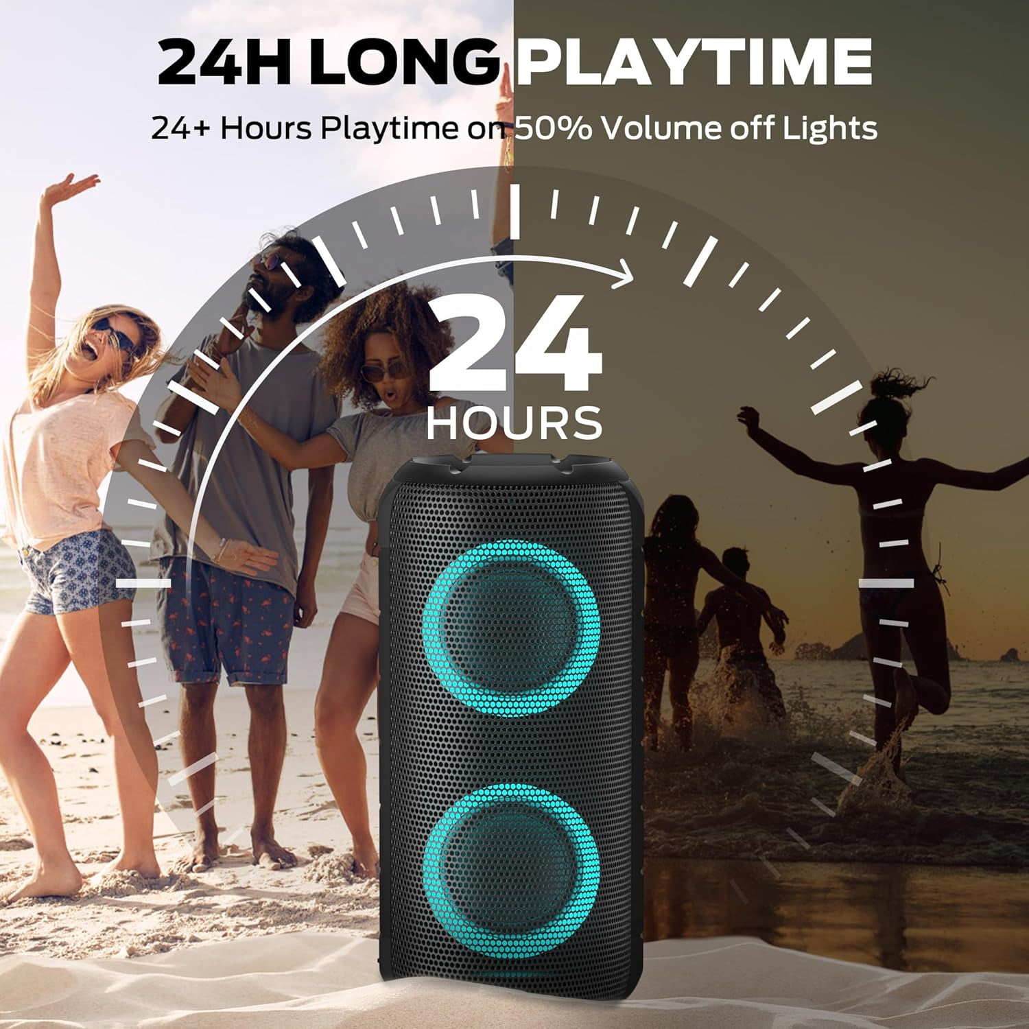 Oraolo Luster Bluetooth Speaker , Portable Speaker with Colorful Lights, Stereo Sound, Bluetooth 5.3, 24H Playtime, IPX6 Waterproof, AUX-in, Speaker for Outdoor Camping