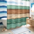 thumbnail image 5 of No Hook Shower Curtain, Farmhouse Teal Brown Shower Curtains for Bathroom with See Through Top Window, Vintage Wooden Striped Waterproof & Washable Bath Curtain Standard 72"x72", 5 of 9