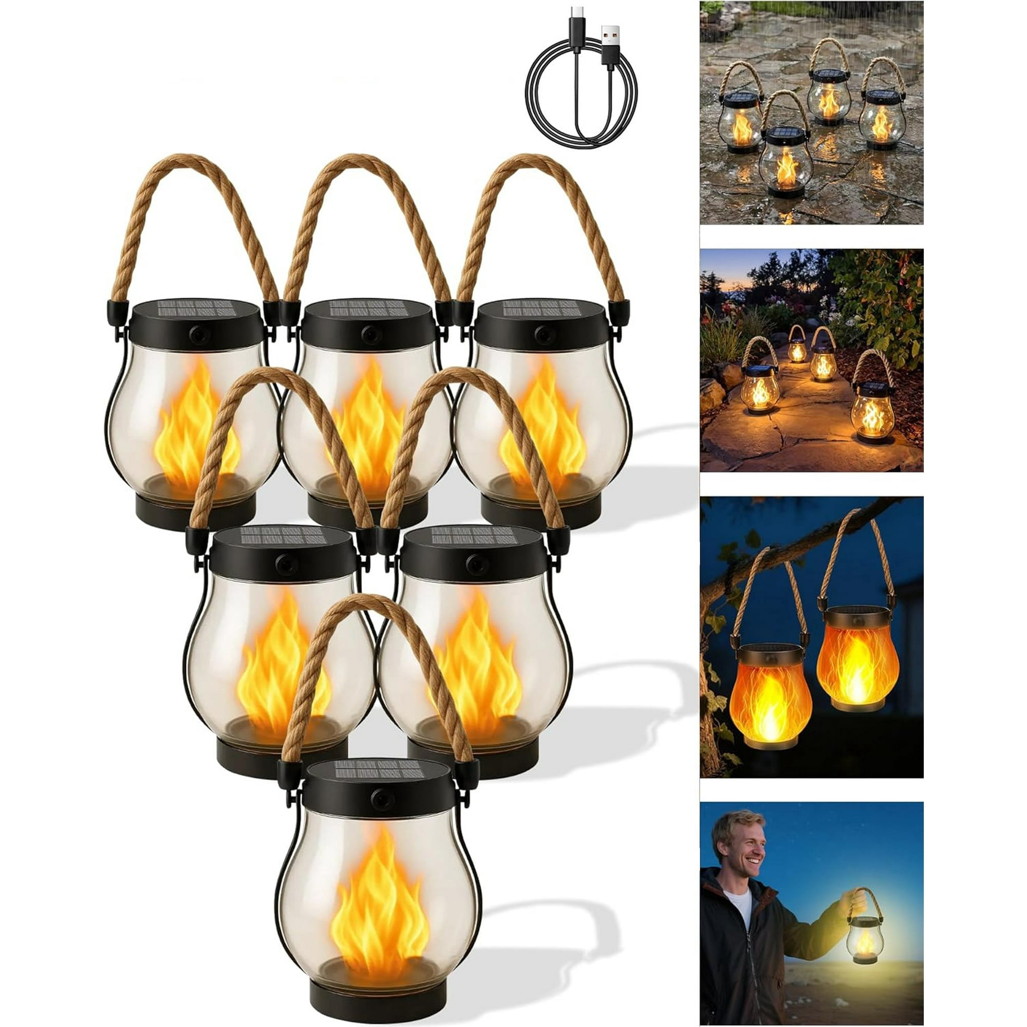 Lanterne Solaire D'extérieur Kaliqo Avec Effet Flamme Vacillante - Étanche, Charge Solaire/USB, 1200 MAh, Pour Jardin, Terrasse, Ambiance Chaleureuse - 11