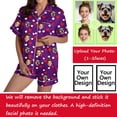 thumbnail image 1 of Aufmer Ensemble de Pyjama Imprimé pour Femme 4 Pcs, Haut à Col Montant à Manches Courtes avec Poche, Tenue de Détente Confortable, Tenue d'Intérieur en Polyester Doux (Violet), 1 of 9