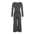thumbnail image 4 of Women's 2 Piece Matching Lounge Set Long Sleeve Slim and Elastic Top Wide Leg Pants Casual Sweatsuit Fall Outfits Long Sleeve Wide Leg Drawstring Tracksuits Casual Lounge Set Matching Sets, 4 of 9