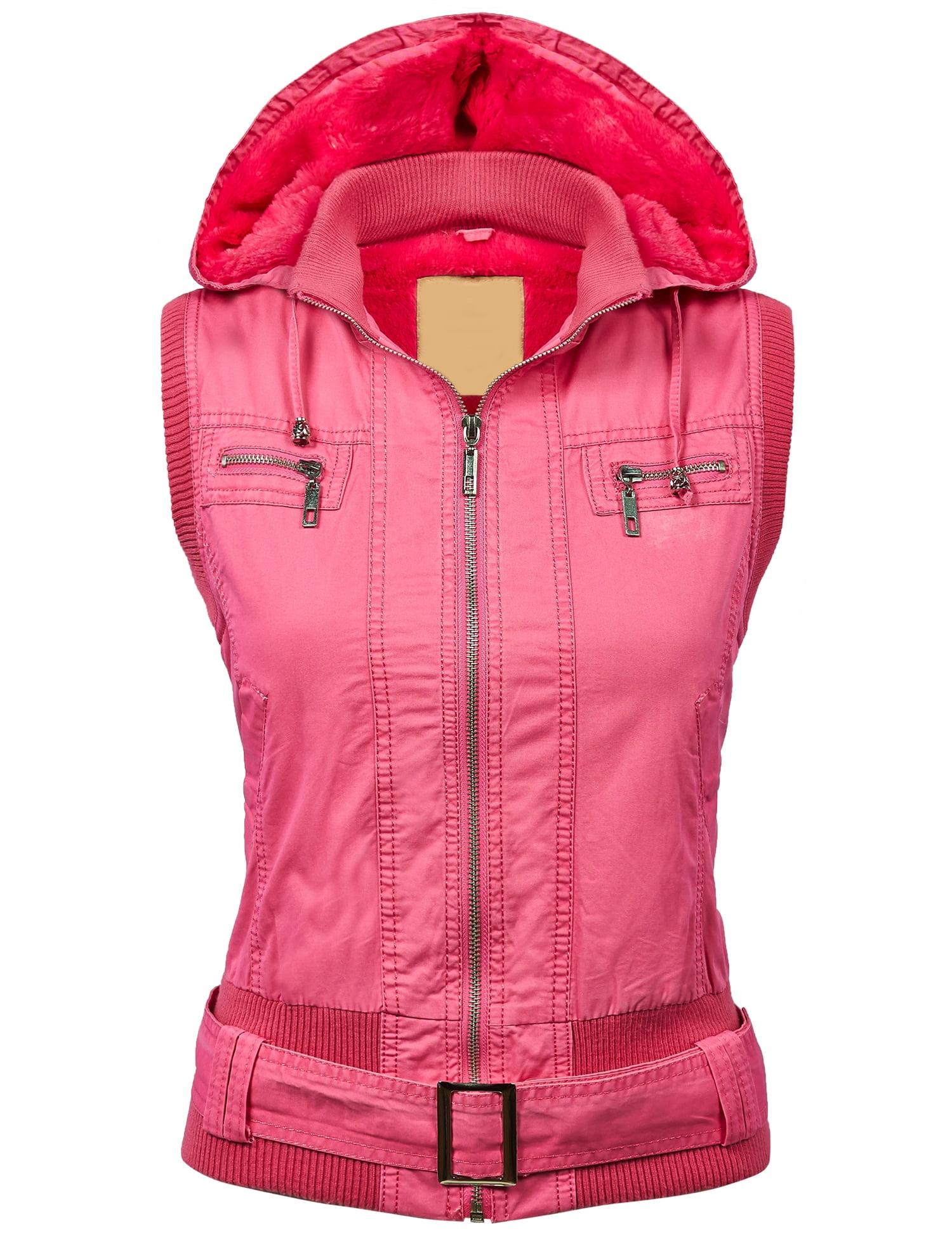 MBJ WV1008 Womens Belted Zip Up Hoodie Vest With Inner Fleece XS Pink -  Walmart.com