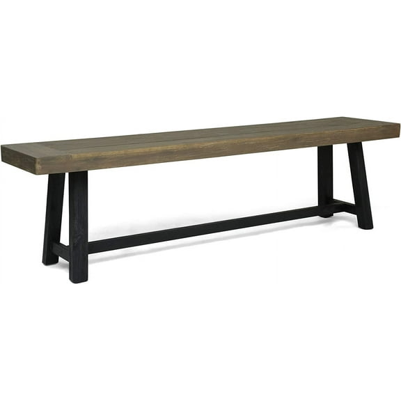 Christopher Knight Home Toby Outdoor Acacia Wood Bench, Sandblast Gray Finish and Black