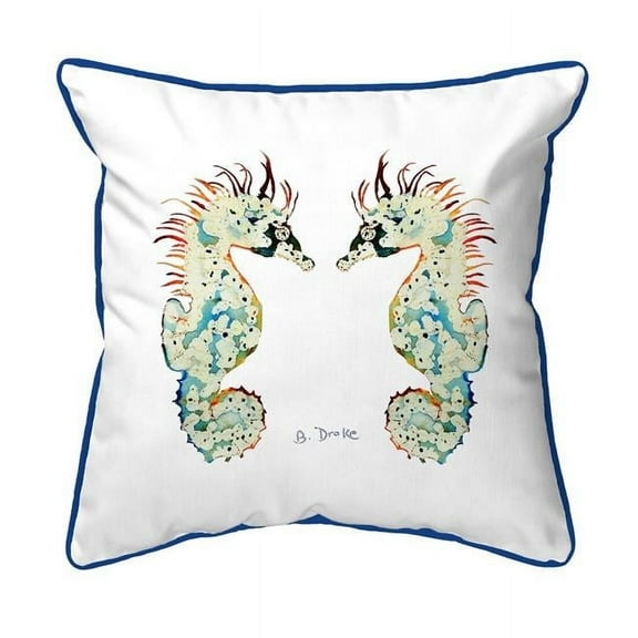 Betsy Drake SN388W 12 x 12 in. Betsys Seahorses White Background Small Corded Indoor & Outdoor Pillow