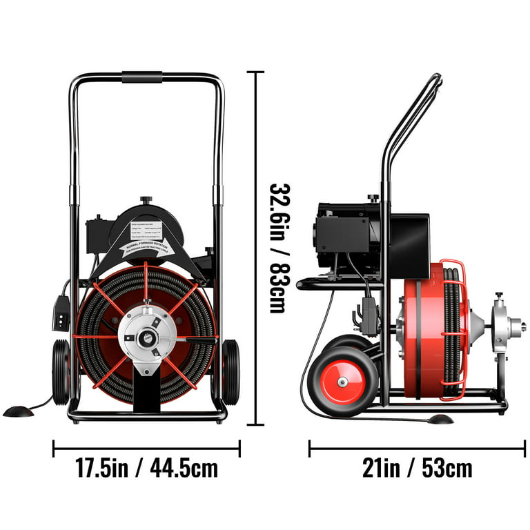 BENTISM Drain Cleaner Machine 100 ft x 1/2 in Drain Cleaning Machines 550W  Electric Drain Auger 1700 r/min for 2 to 4 Pipes Electric Drain Snake  Sewer Snake Drill 