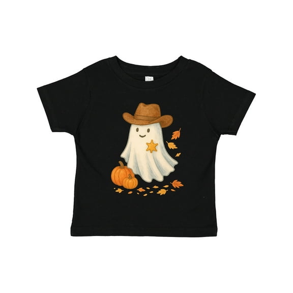 Inktastic Cowboy Ghost with Pumpkins and Leaves Halloween Boys or Girls Toddler T-Shirt