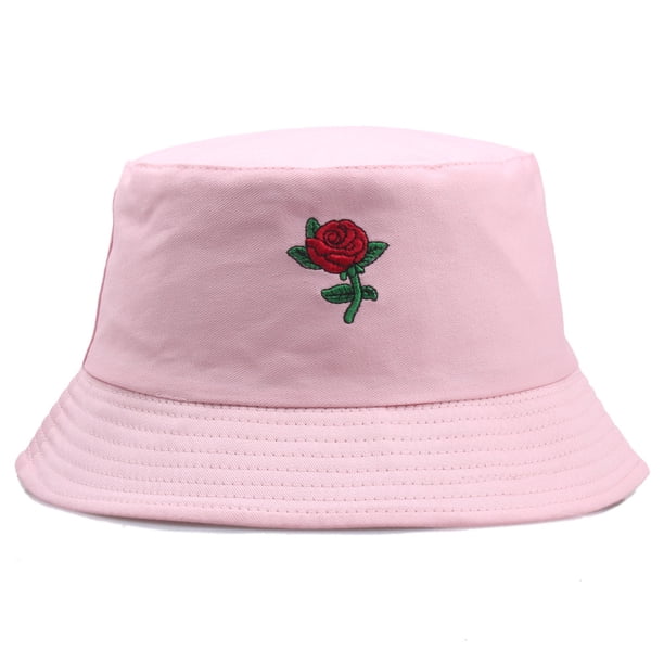 Sombrero de pescador con bordado de rosas para mujer, gorro de pescador con bordado de rosas, tendencia de primavera y otoño, protector solar para exteriores, Europa y Estados Unidos