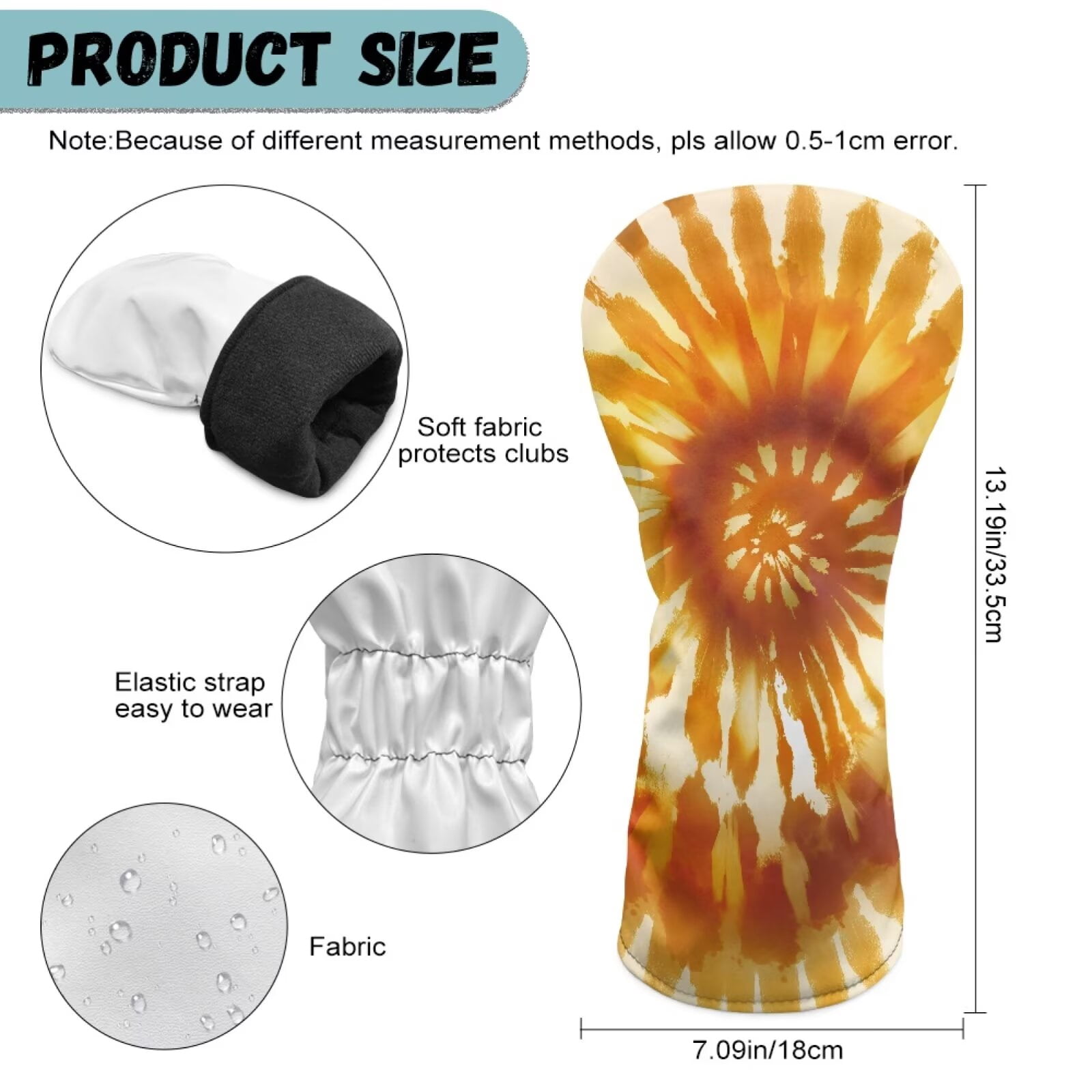 Uorisanigo Golf Head Covers 3PCS, Headcover Set for Driver/Fairway Wood/Hybrid, PU Leather Orange Tie-Dye Print Golf Club Head Covers with Soft Lining for Extra Club Protection
