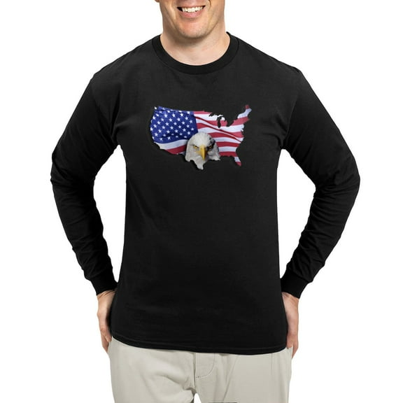 CafePress - Bald Eagle Over American Flag Long Sleeve T Shirt - Long Sleeve Dark T-Shirt