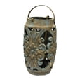 thumbnail image 2 of Benzara Cement Carved Lantern Candle Holder with Attached Handle, Large, Antique Blue, 2 of 2
