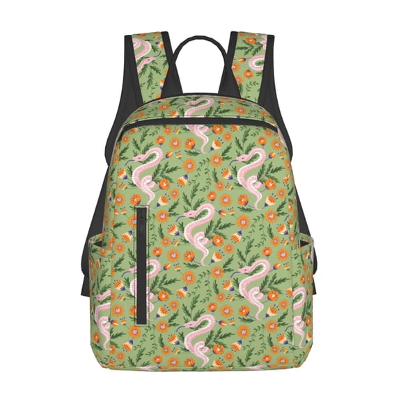 Fuzoiu Snake And Floral Print Lightweight Daypack,Weekender Bag for Men and Women, Travel Backpack with Padded Straps for School, Travel & Work
