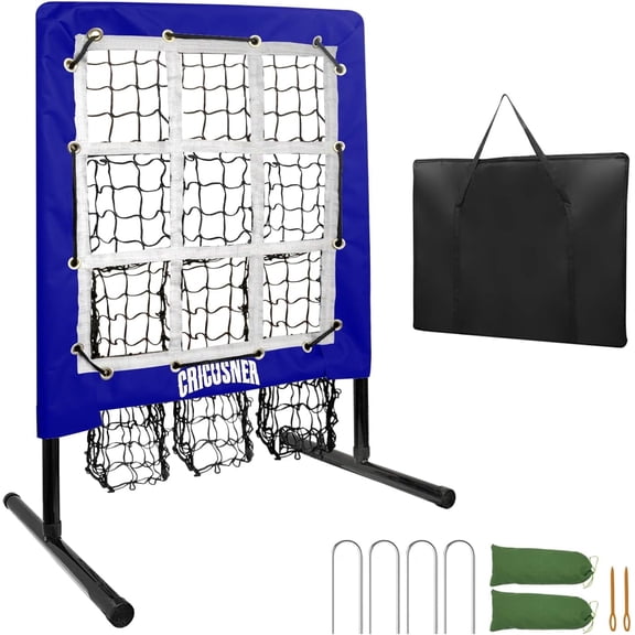 9 Hole Pitching Net, Heavy-Duty Baseball Net with Strike Zone for Pitching and Hitting, Height Adjustable Training Equipment with 9 Pocket Pitching Target for Baseball & Softball Practice