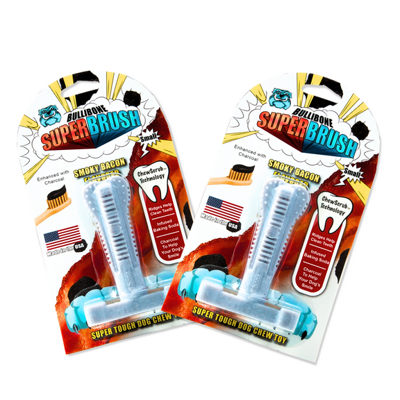 Bullibone Smoky Bacon Superbrush Dog Dental Bone – Charcoal-Infused Nylon Chew Toy with Baking Soda, Durable Dog Teeth Cleaner for Aggressive Chewers, Made in USA - Small 2 Pack