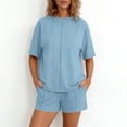 thumbnail image 3 of Womens Oversized Loungewear Two Piece Outfits Casual Lounge Shorts Sets Baggy Summer Short Sleeve Plain Matching Set Blue, S, 3 of 7