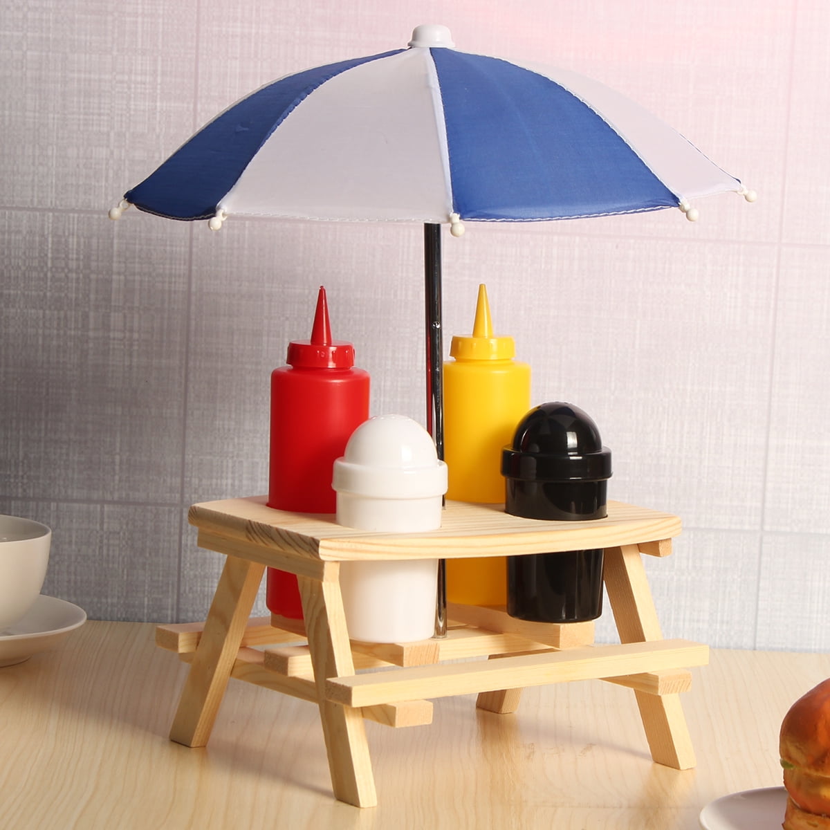 Wooden Picnic Table Umbrella Bbq Salt Ketchup Sauce Bench Bottle Holder Condiment Set Walmart Canada