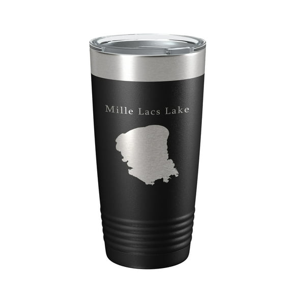 Mille Lacs Lake Map Tumbler Travel Mug Insulated Laser Engraved Coffee Cup Minnesota 20 oz Black