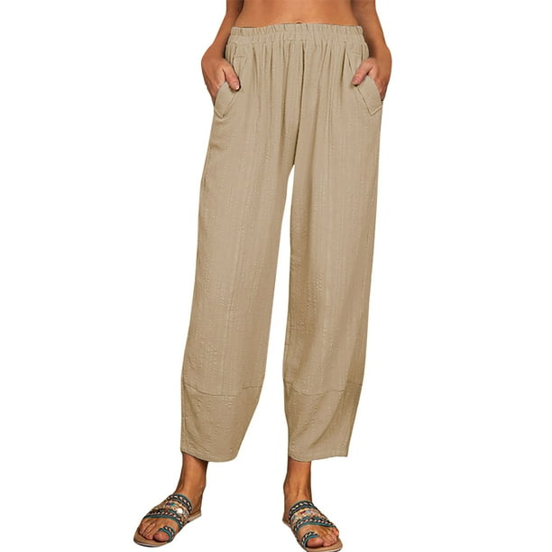 jovati Cotton Linen Pants Women Womens Solid Color Casual Loose Trouser  Wide Ninth Pants Cotton and Linen Pants 