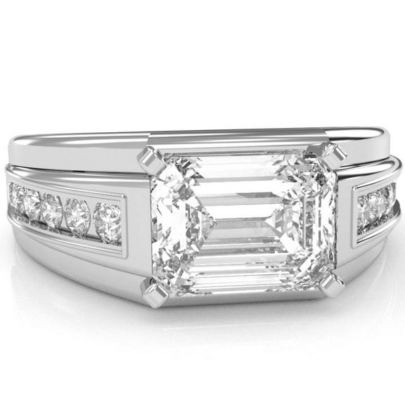 Men's White Topaz Diamond Channel Ring In Solid 14k White Gold