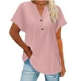 thumbnail image 3 of BiZtdJrK Plus Size Knit Top for Women Button Up V Neck Short Sleeve Solid Casual T Shirts Lightweight Loose Summer Blouse Pink XXXXL, 3 of 8