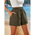 thumbnail image 5 of Linen Shorts for Women Summer Casual High Waisted Wide Leg Drawstring Beach Loose Shorts Comfy Fashion Outfits Green L, 5 of 7