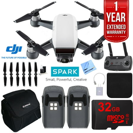 DJI SPARK Intelligent Quadcopter Drone Essentials Bundle (Alpine White) With DJI Spare Battery, Cleaning Kit, 32GB High Speed Card, Custom Case And One Year Warranty