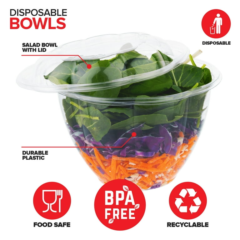 Spec101 Plastic Salad Bowl with Lid Meal Prep Container 50-Pack - 48-Ounce  Clear Disposable Bowls with Lids - Meal Planning Containers for Lunches