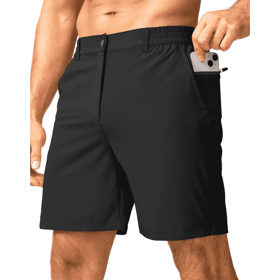 Puztloy Mens Shorts Elastic Waist Running Shorts for Men Casual Golf Shorts with 3 Pockets Quick Dry Gym Black Pants
