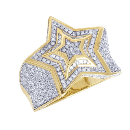 Diamond Pinky Ring - Mens 10K Yellow Gold Diamond Super Star Iced Pinky Ring 1.5CT