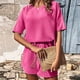 thumbnail image 3 of Trajes sueltos de dos piezas para damas Camisetas sólidas y pantalones cortos Conjunto de pantalones elásticos de uso diario FLhrweasw Nuevo, 3 of 9