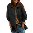 thumbnail image 3 of Jean Jacket for Women Distressed Long Sleeve Oversized Denim Trucker Jackets Coat Black M, 3 of 9