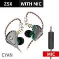 thumbnail image 3 of Cateissary KZ ZSX Auricular con cable de 3,5 mm Auricular deportivo Auricular con cable largo Negro con micrófono Cables de audio/vídeo cian con micrófono, 3 of 6