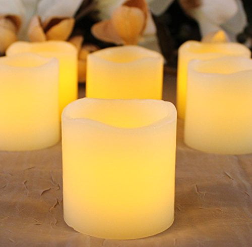 Battery Powered Candle Set 2 Ivory Wax Amber LED Lytes Flameless Candles 