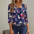 thumbnail image 5 of Women's 250th Anniversary USA Shirt Patriotic American Flag Print V-Neck Button 3/4 Sleeve T-Shirt, 5 of 6