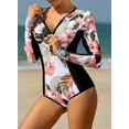 thumbnail image 3 of Women's Rashguard Long Sleeve Zip Floral Print One Piece Swimsuit Swimwear Bathing Suits, 3 of 7