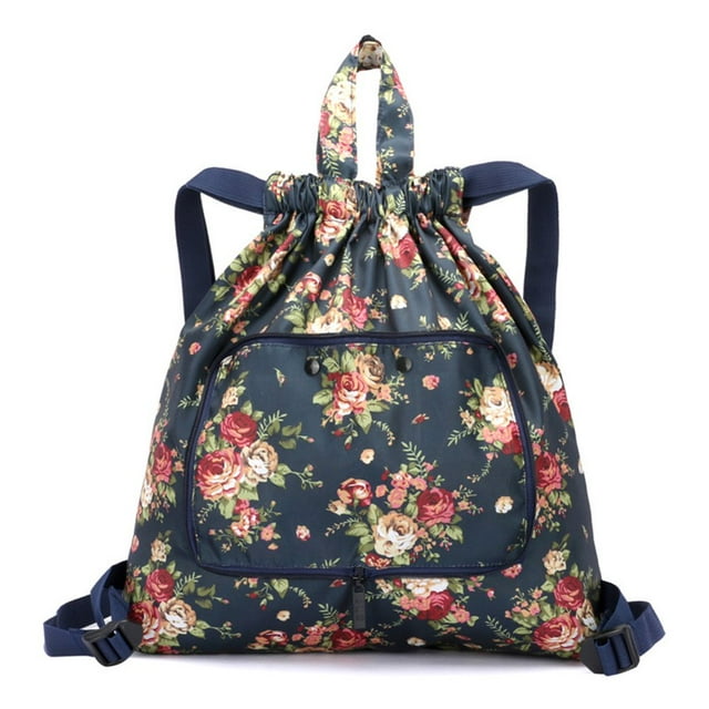 Basketball Yoga Bag Drawstring Folding Backpack Nylon for Travel (Small Flowers)