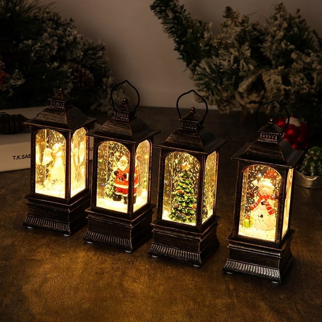 Lámpara de viento pequeña con inyección de agua para interior luminosa navideña, decoración de escritorio, diseño de escena de árbol de Navidad, lámpara de aceite pequeña, decoración de centro