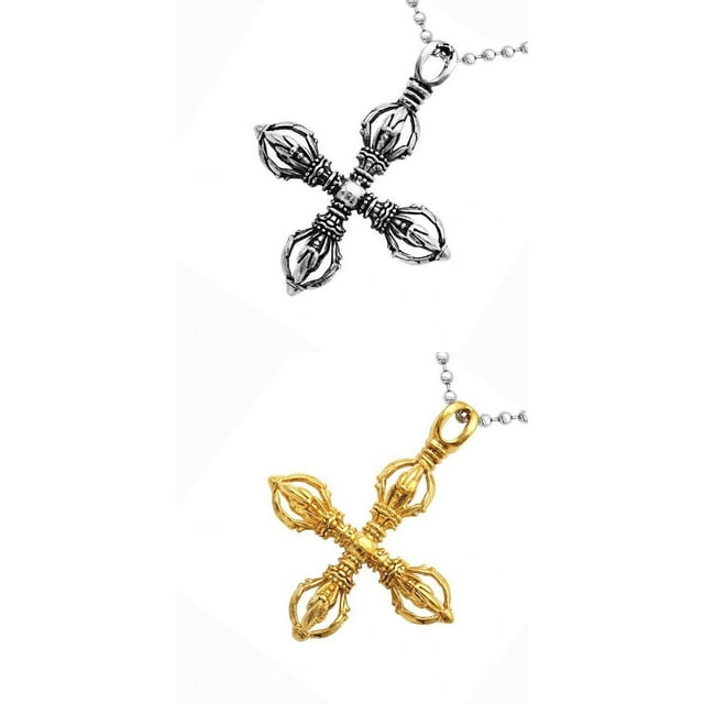 Collar con colgante en forma de cruz Zulema Vajra Dorje Acero Inoxidable 2 piezas