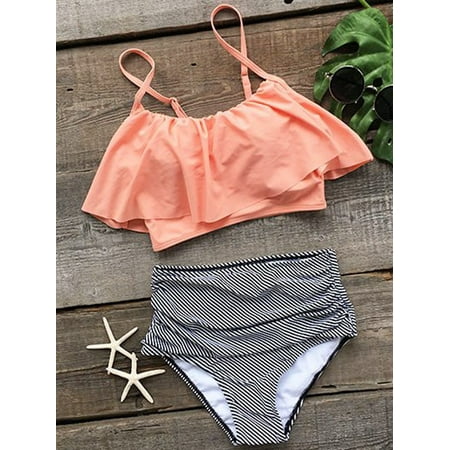 Triangle Swimwear Zipper CJCMALL Swimwear Women High Waist Triangle Bikini Set Bandage Push-Up Swimsuit Bathing,Orange ()