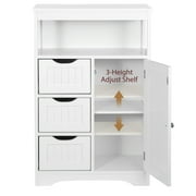 HomGarden Bathroom Floor Storage Cabinet Modern White Wooden Kitchen Cupboard W/Adjustable Shelf & 3 Drawers
