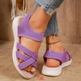 thumbnail image 3 of Beach Sandals for Women Breathable Mesh Stretch Strappy Thick Soft Sole Slip on Athletic Walking Shoes Open Toe Lightweight Flat Shoes Purple Size 10.5, 3 of 6