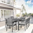 thumbnail image 3 of Martha Stewart Indoor-Outdoor Patio Set with 71" Table and 8 Dining Chairs with Gray Brushed Woodgrain Aluminum Finish and Gray All-Weather Seat Cushions, 3 of 12