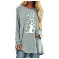 thumbnail image 2 of Hauts de Sortie Mode Dames Décontracté Ample Col Rond Imprimé Chat T-Shirt à Manches Longues Haut Blouse d'Été en Liquidation, 2 of 4