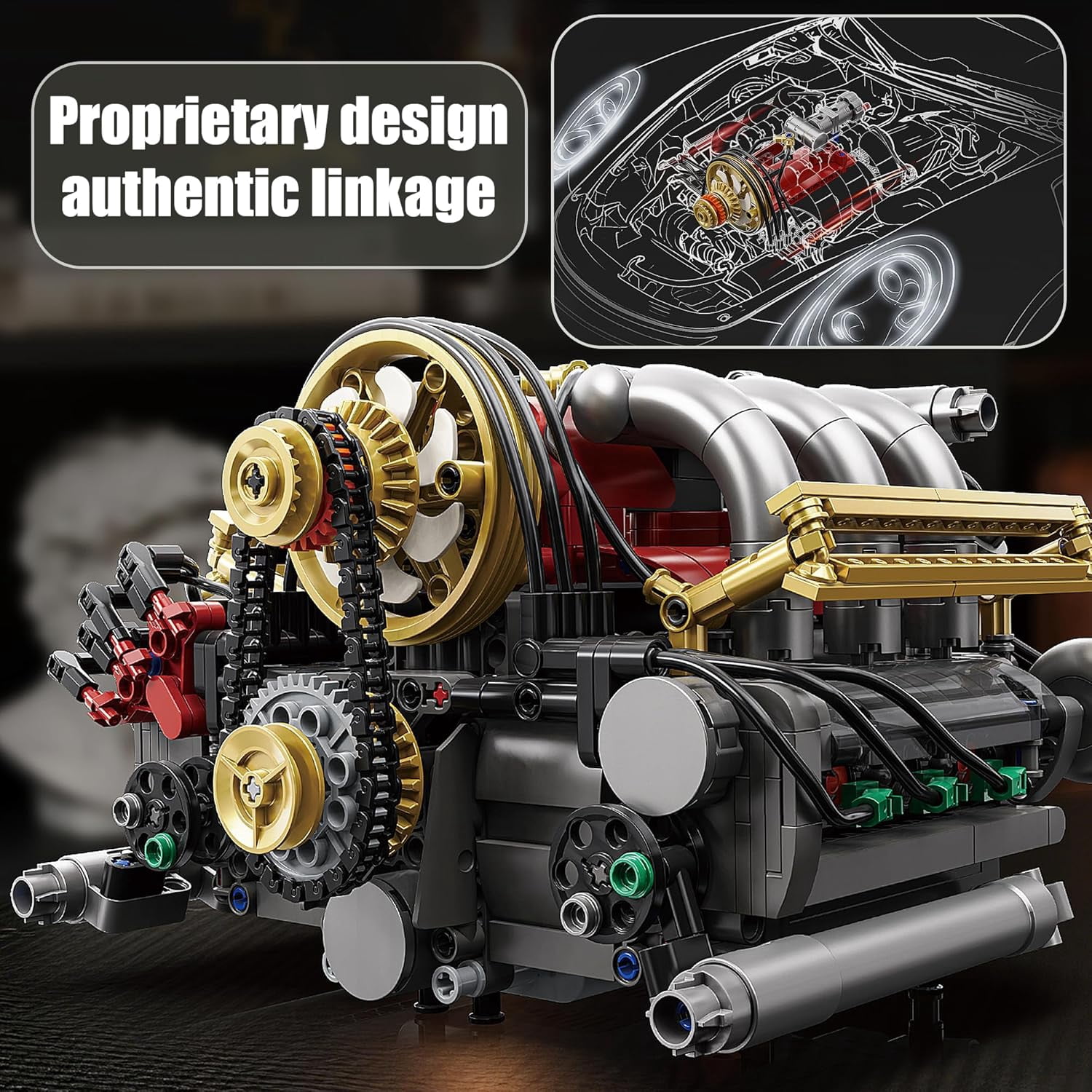 H6 Model Engine Kit that Runs,H6 Engine Building Block Kit 879 PCS, Build Your Own Visible STEM Car Engine with Motor, Physical Science Educational Toy