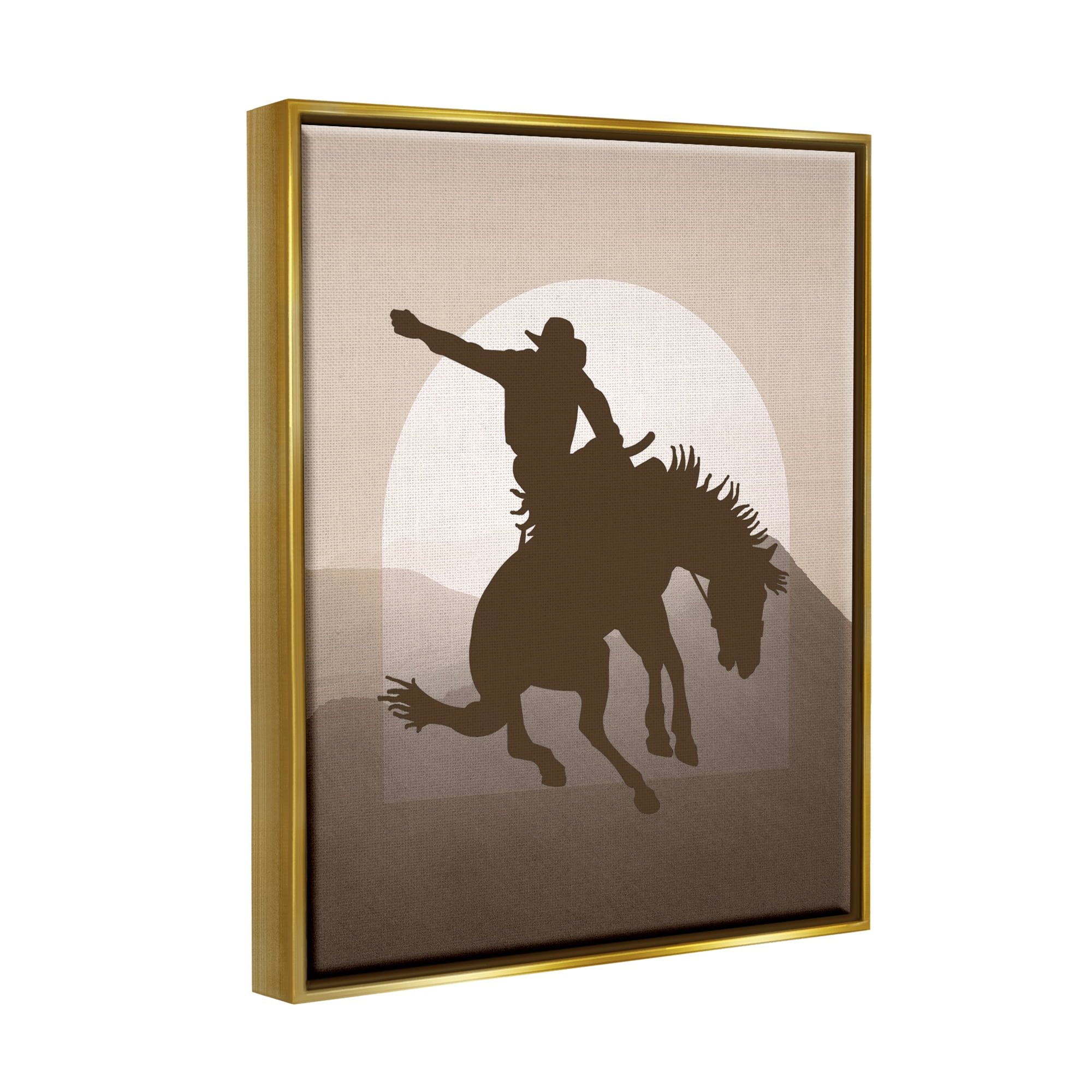 Stupell Industries Modern Cowboy Silhouette Animals & Insects Painting Gold Floater Framed Canvas Art Print Wall Art, 17 x 21