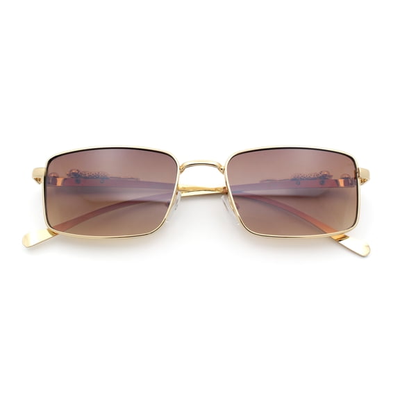 Luxury Jaguar Cougar Jewel Metal Arm Rectangle Hustler Sunglasses Gold - Brown