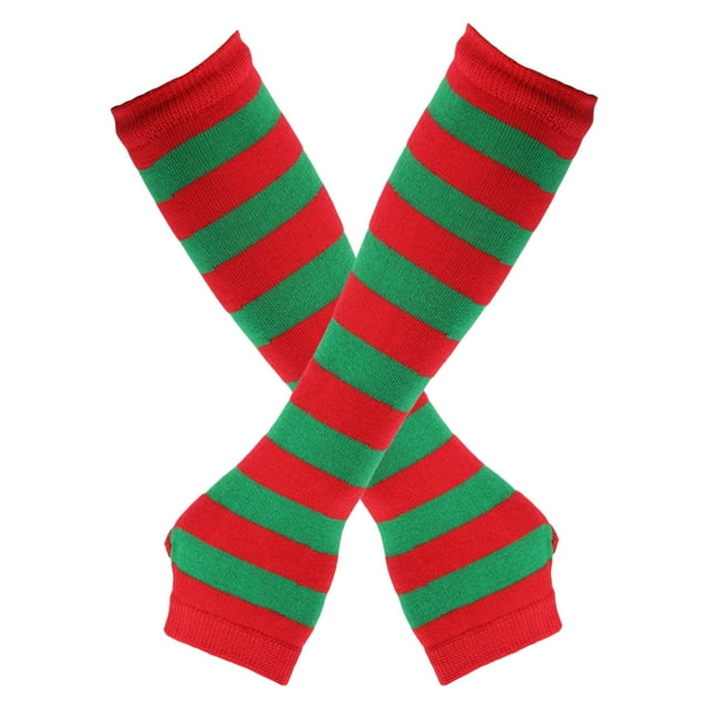 Bmisegm Femmes Automne Hiver Couleur Unie Multicolore Laine Long Rayé Tricot Demi-Doigt Gants Mode Vert Armée