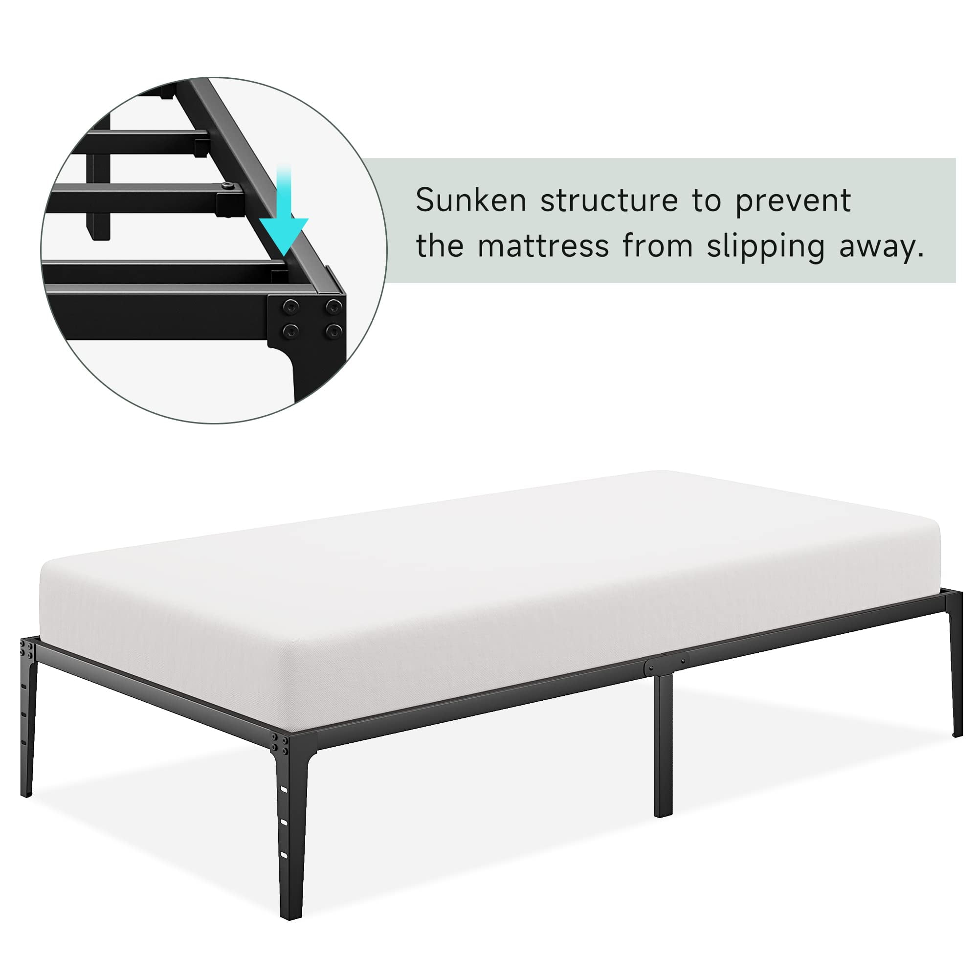 Twin/Full/Queen/King Size Bed Frame, Sturdy Metal Platform Bed Frame with Under Bed Storage, Heavy Duty Steel Slat Support, No Box Spring Needed, Easy Assembly, Suitable for Bedroom