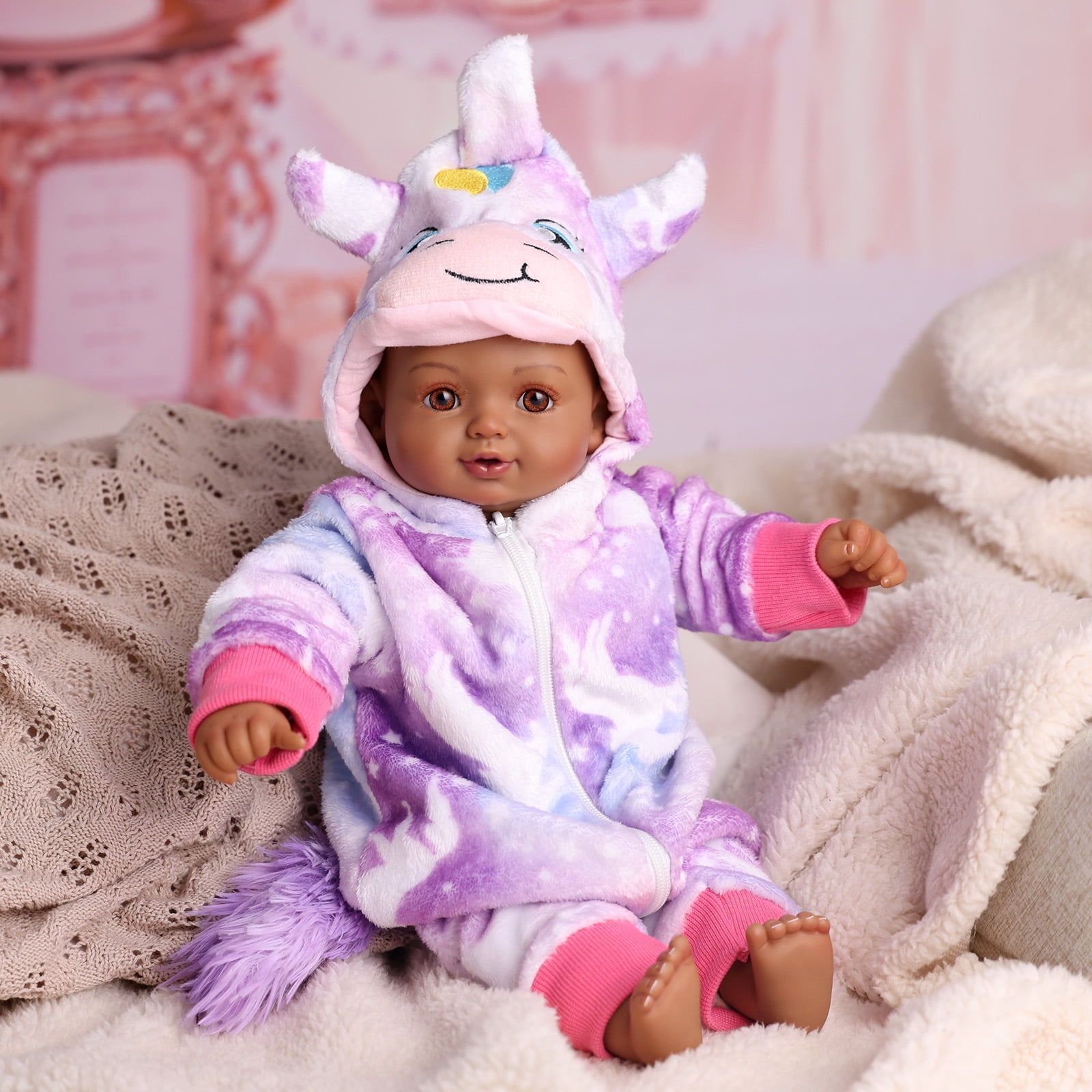 BABESIDE Black Baby Dolls, 17 Inch Cute Soft Body Baby Doll Real Life Baby Dolls with Accessories for 3+ Year Old Girls Gifts, Pretend Play, Collection