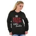 thumbnail image 4 of Funny Keep Calm Kill A Zombie Meme Unisex Plus Fleece Graphic Sweatshirt Brisco Brands 2X, 4 of 5